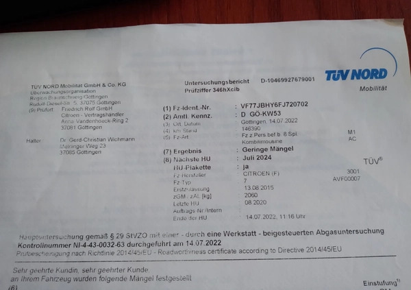 Citroen Berlingo cena 39999 przebieg: 162422, rok produkcji 2015 z Głuszyca małe 277